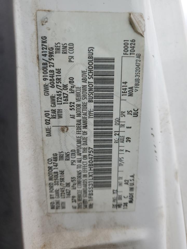 2001 Ford Econoline E350 Super Duty Wagon VIN: 1FBSS31LX1HB04757 Lot: 68768415