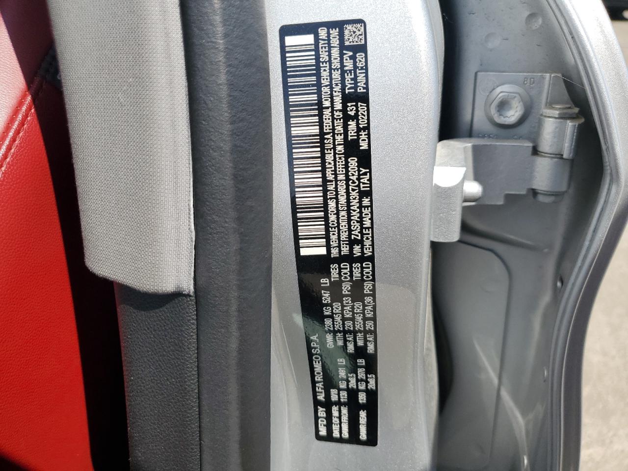 2019 Alfa Romeo Stelvio VIN: ZASPAKAN3K7C42090 Lot: 68184895