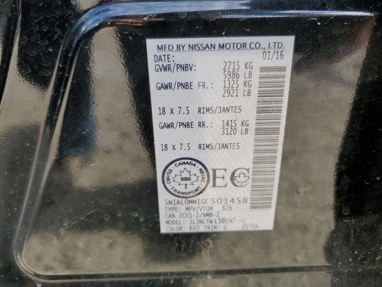 2016 Infiniti Qx60 VIN: 5N1AL0MM1GC501458 Lot: 68872655