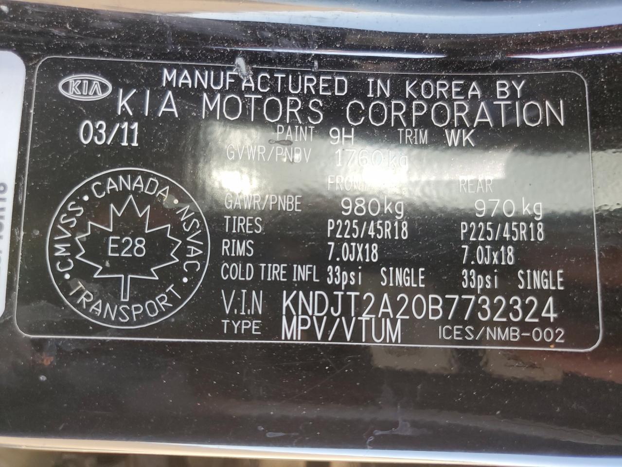 2011 Kia Soul + VIN: KNDJT2A20B7732324 Lot: 68733475