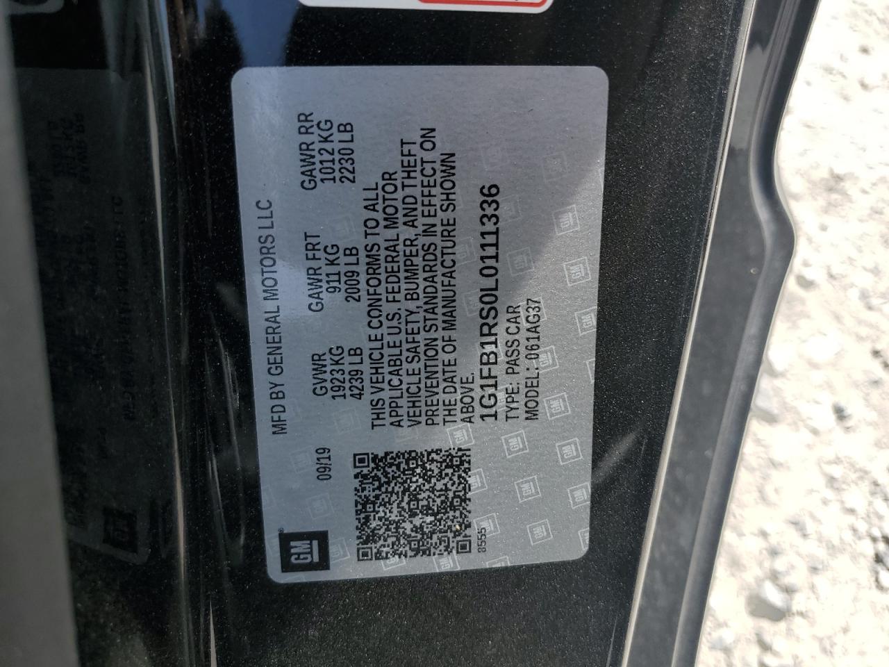 2020 Chevrolet Camaro Ls VIN: 1G1FB1RS0L0111336 Lot: 69446415