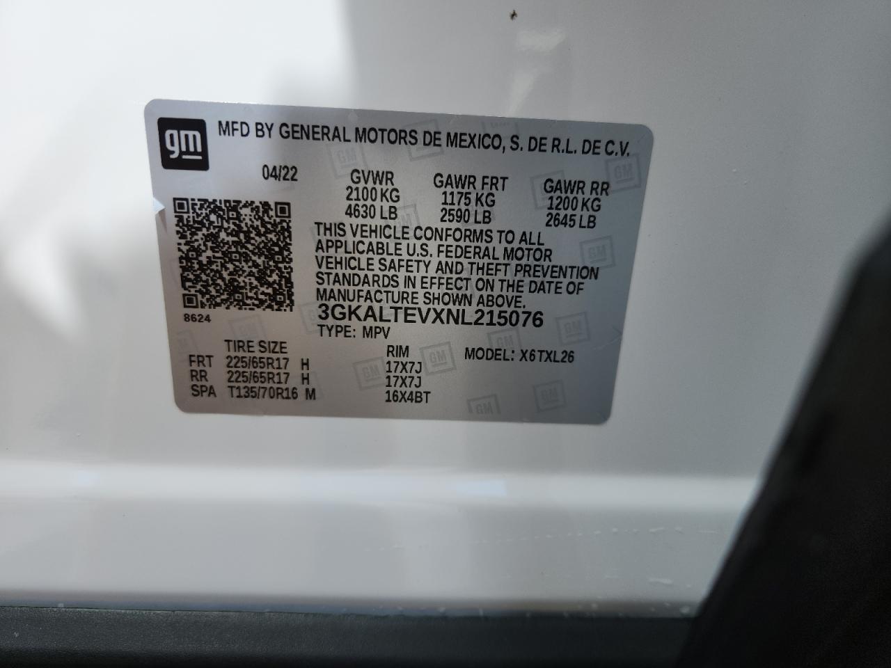 2022 GMC Terrain Sle VIN: 3GKALTEVXNL215076 Lot: 70396945