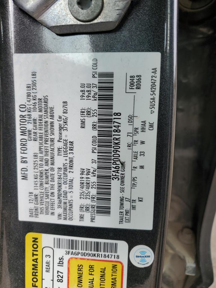 2019 Ford Fusion Titanium VIN: 3FA6P0D90KR184718 Lot: 70074255