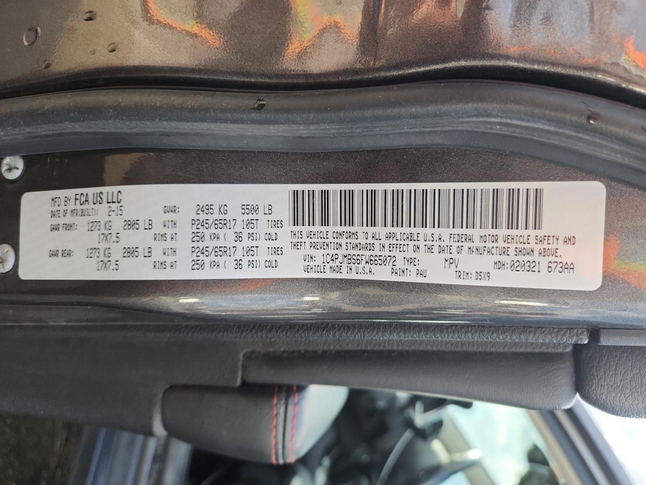 2015 Jeep Cherokee Trailhawk VIN: 1C4PJMBS6FW665072 Lot: 70904015