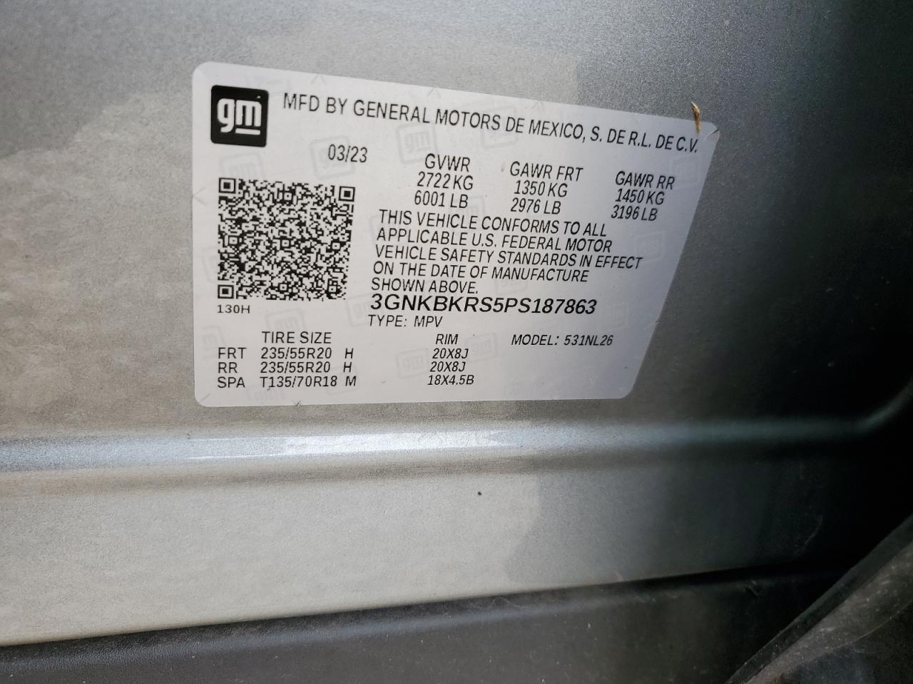 2023 Chevrolet Blazer Rs VIN: 3GNKBKRS5PS187863 Lot: 67135965