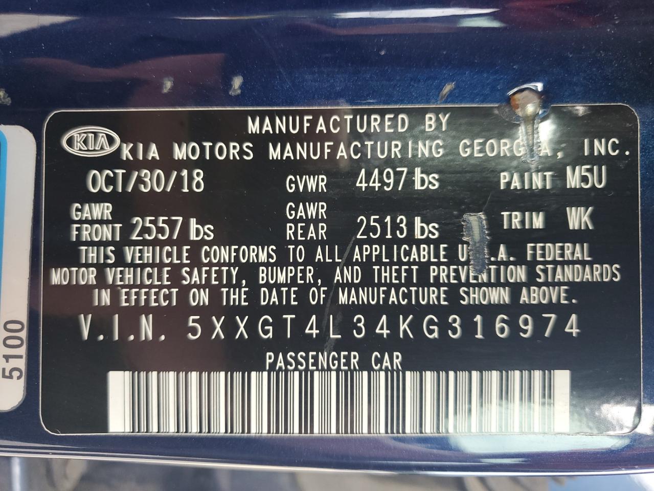 2019 Kia Optima Lx VIN: 5XXGT4L34KG316974 Lot: 70485835