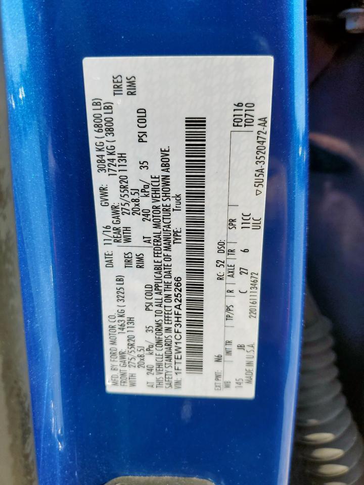 2017 Ford F150 Supercrew VIN: 1FTEW1CF3HFA25266 Lot: 69420395