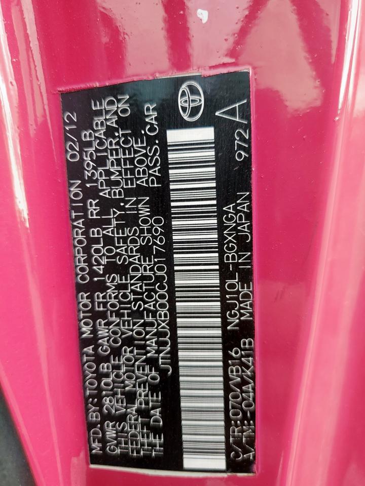 2012 Toyota Scion Iq VIN: JTNJJXB00CJ017690 Lot: 68449455