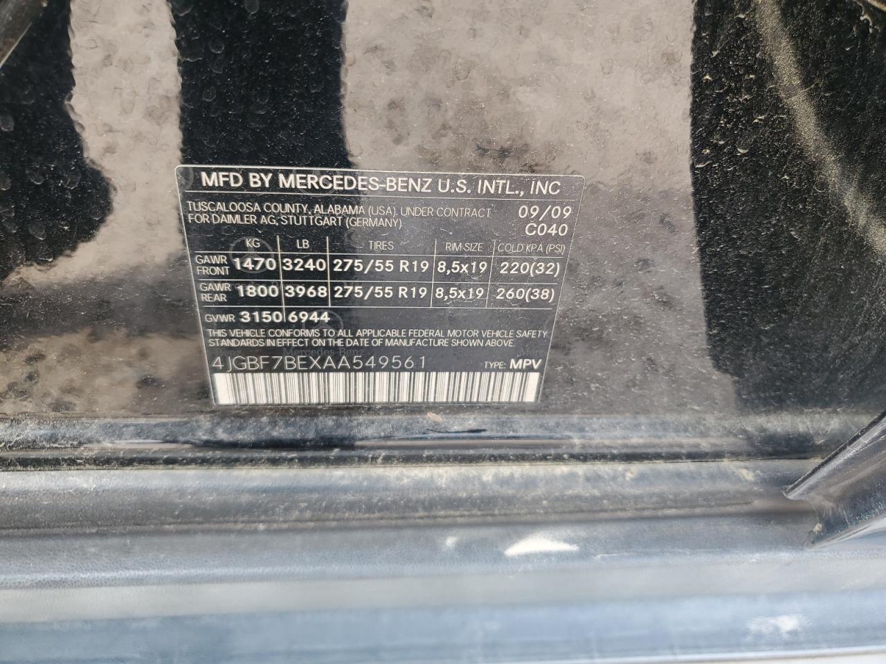 2010 Mercedes-Benz Gl 450 4Matic VIN: 4JGBF7BEXAA549456 Lot: 67614205