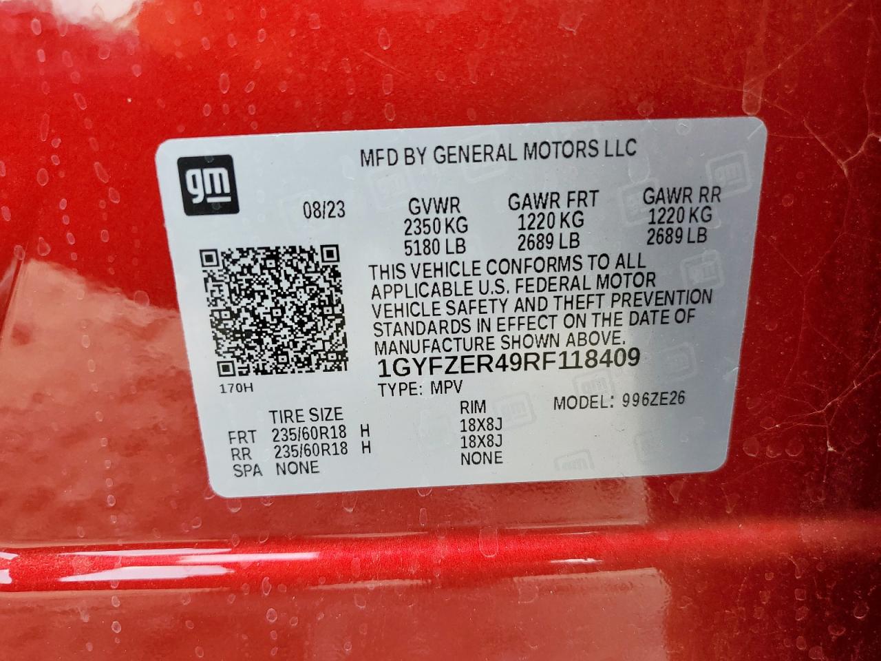 2024 Cadillac Xt4 Sport VIN: 1GYFZER49RF118409 Lot: 68723215