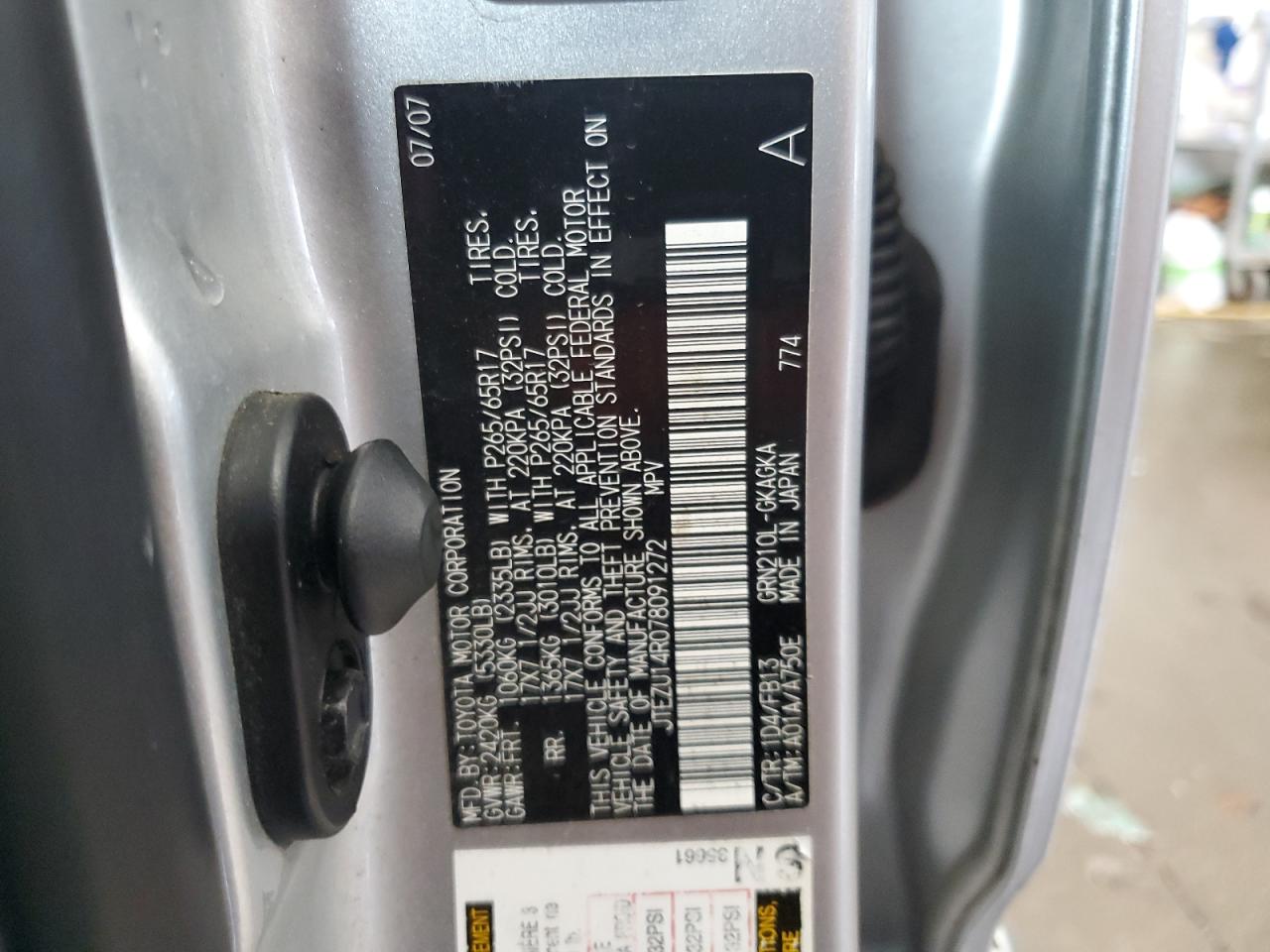 2007 Toyota 4Runner Sr5 VIN: JTEZU14R078091272 Lot: 67909485