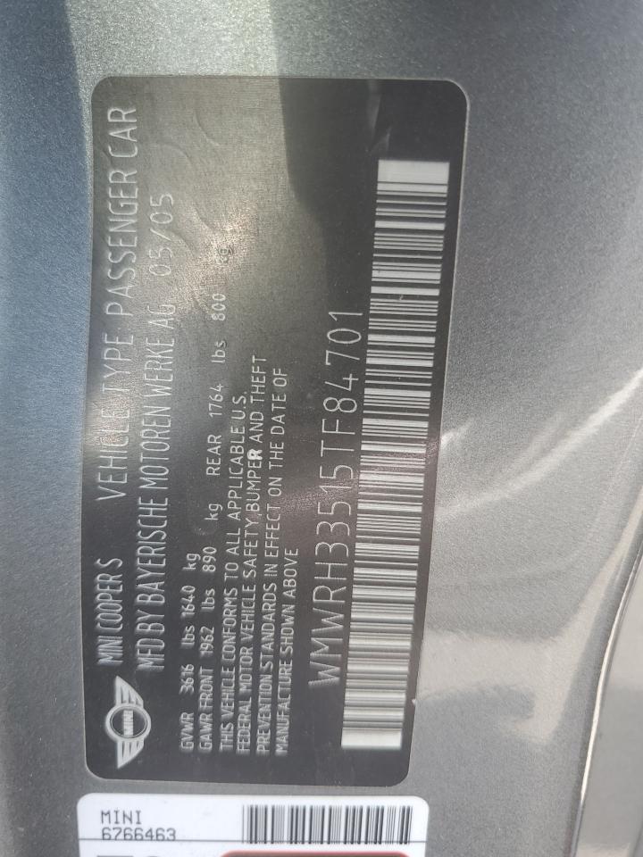 2005 Mini Cooper S VIN: WMWRH33515TF84701 Lot: 68400435