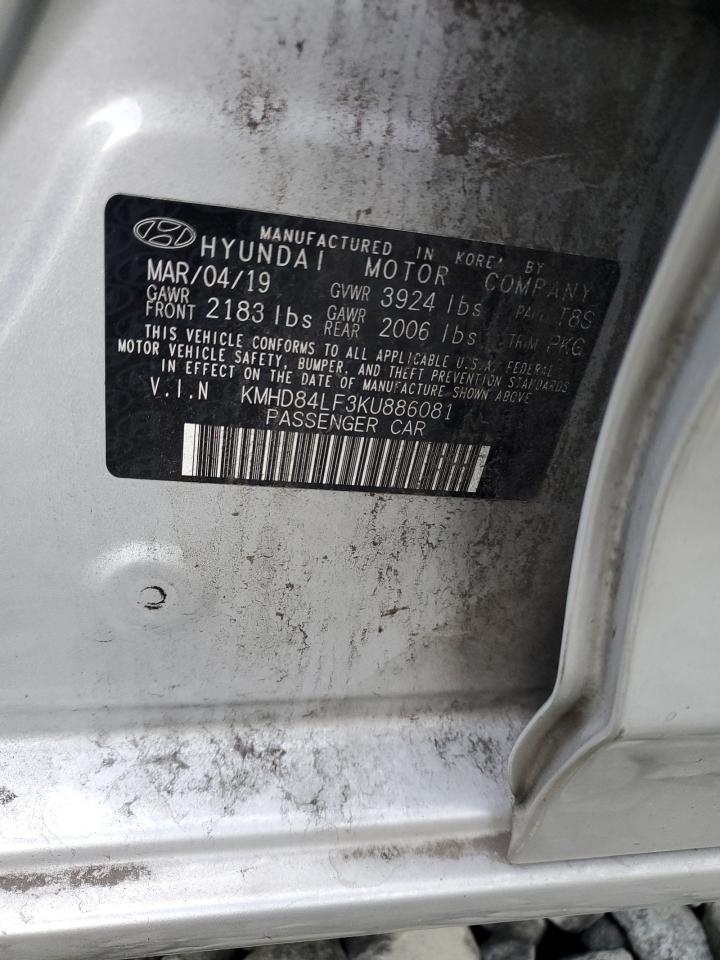2019 Hyundai Elantra Sel VIN: KMHD84LF3KU886081 Lot: 69933305