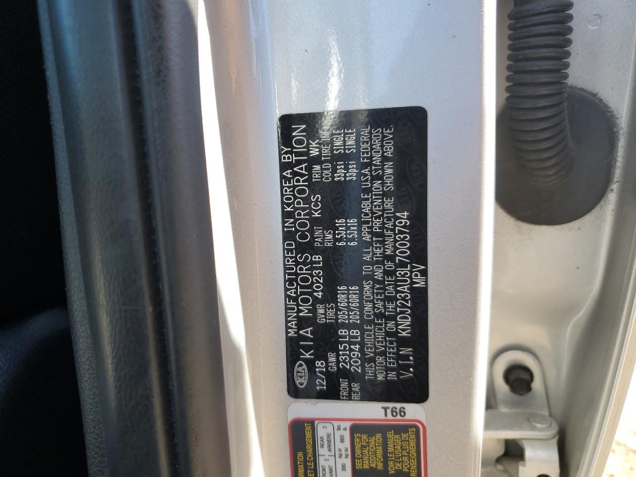 2020 Kia Soul Lx VIN: KNDJ23AU3L7003794 Lot: 70215135