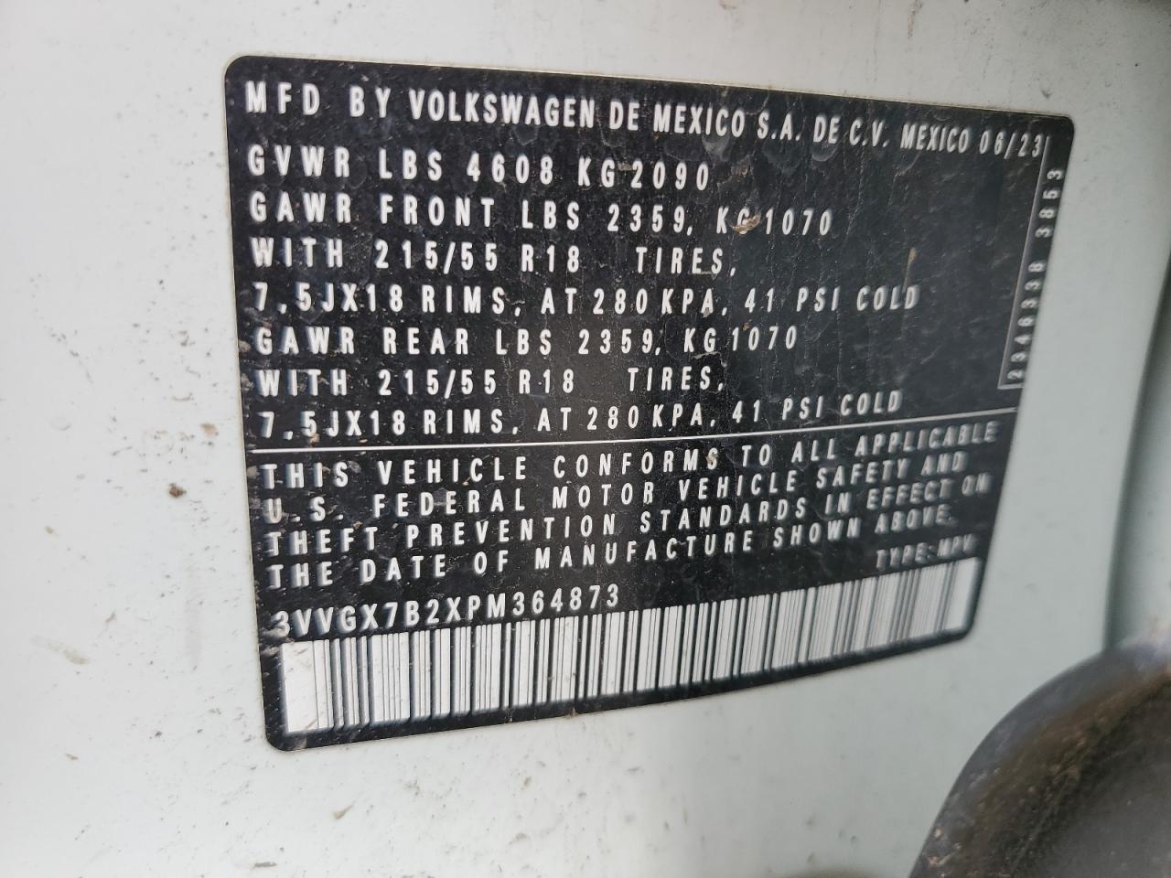 2023 Volkswagen Taos S VIN: 3VVGX7B2XPM364873 Lot: 67770085