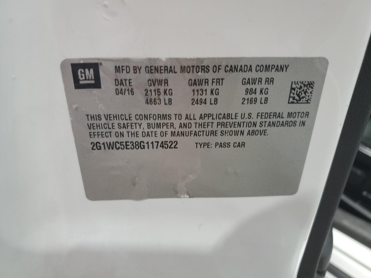 2016 Chevrolet Impala Limited Ltz VIN: 2G1WC5E38G1174522 Lot: 70948465