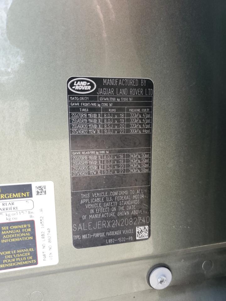 2022 Land Rover Defender 110 S VIN: SALEJERX2N2082740 Lot: 68115995