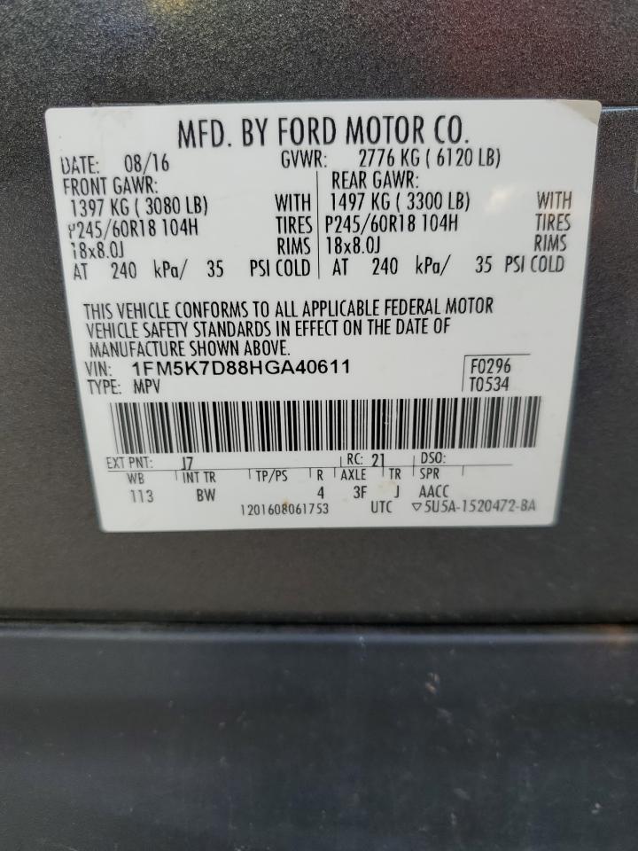 2017 Ford Explorer Xlt VIN: 1FM5K7D88HGA40611 Lot: 66863165