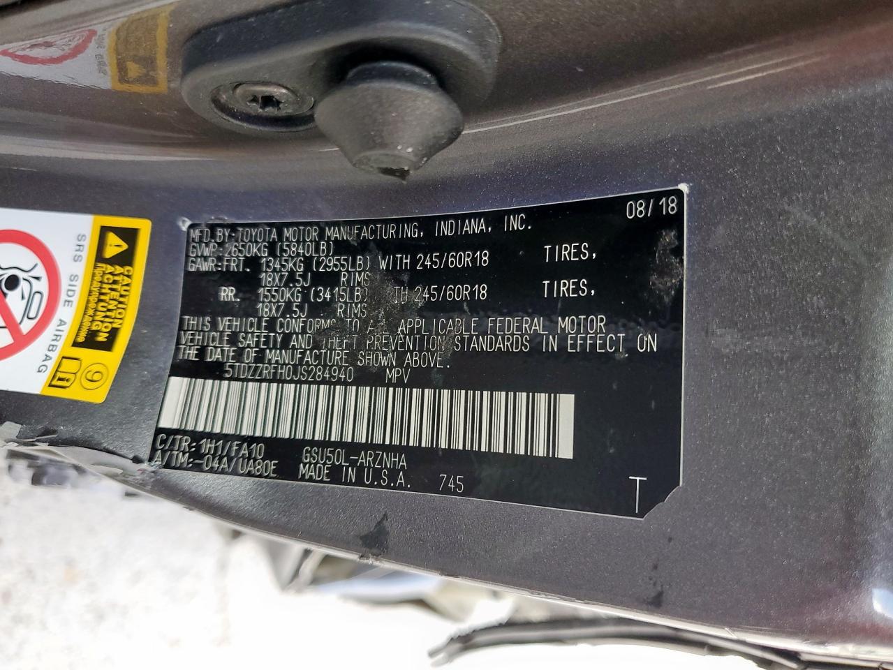 2018 Toyota Highlander Le VIN: 5TDZZRFH0JS284940 Lot: 70704035