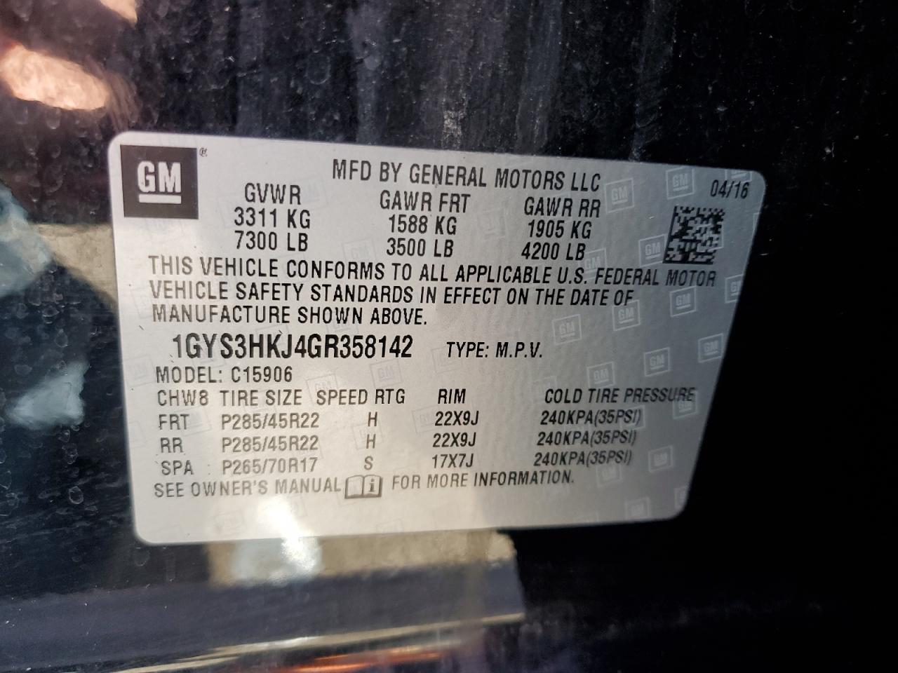 2016 Cadillac Escalade Esv Luxury VIN: 1GYS3HKJ4GR358142 Lot: 70010265