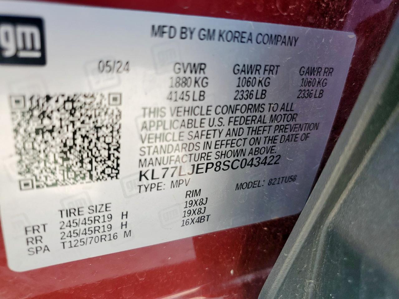 2025 Chevrolet Trax 2Rs VIN: KL77LJEP8SC043422 Lot: 70329995