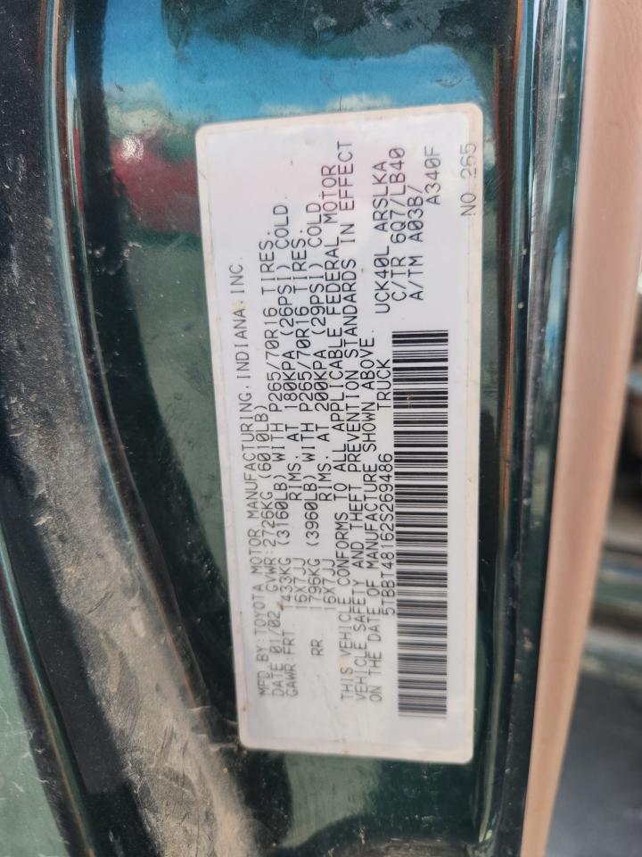 2002 Toyota Tundra Access Cab Limited VIN: 5TBBT48162S269486 Lot: 70569075