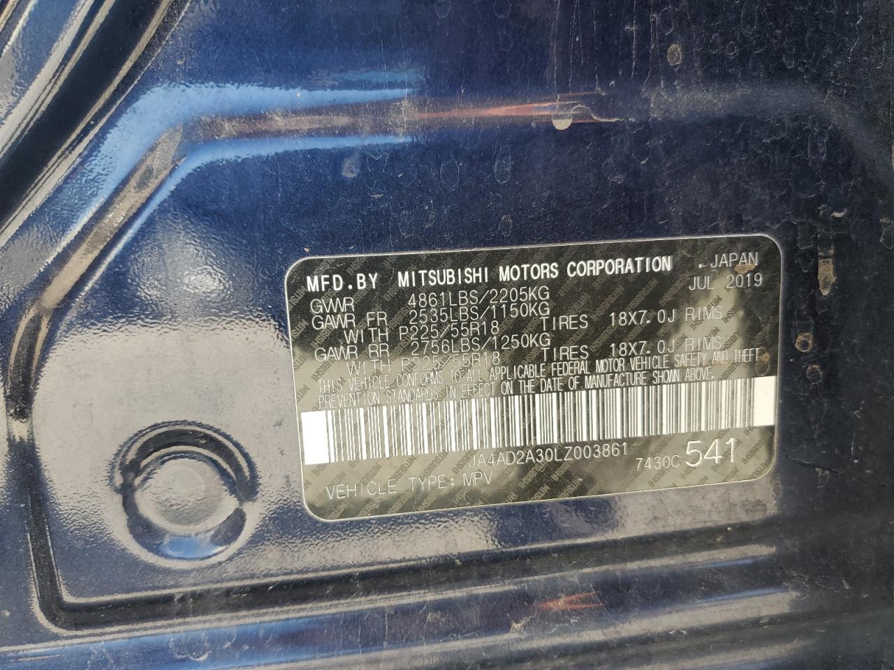 2020 Mitsubishi Outlander Es VIN: JA4AD2A30LZ003861 Lot: 70036355