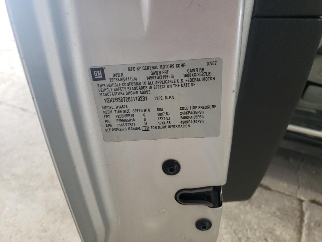 2008 GMC Acadia Slt-2 VIN: 1GKER33728J119281 Lot: 68945635