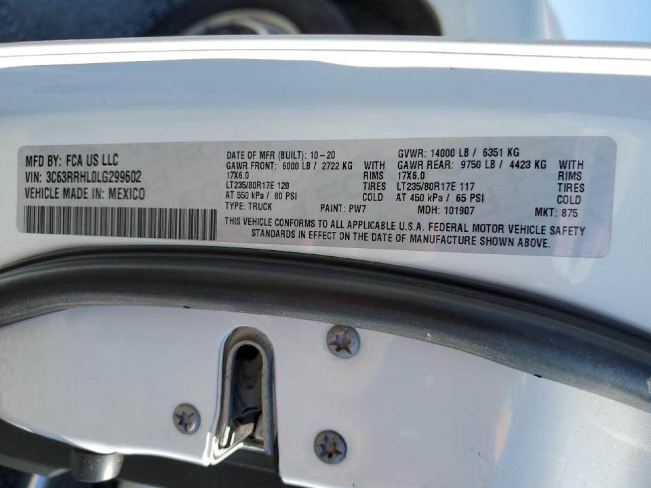 2020 Ram 3500 Big Horn VIN: 3C63RRHL0LG299602 Lot: 66178925