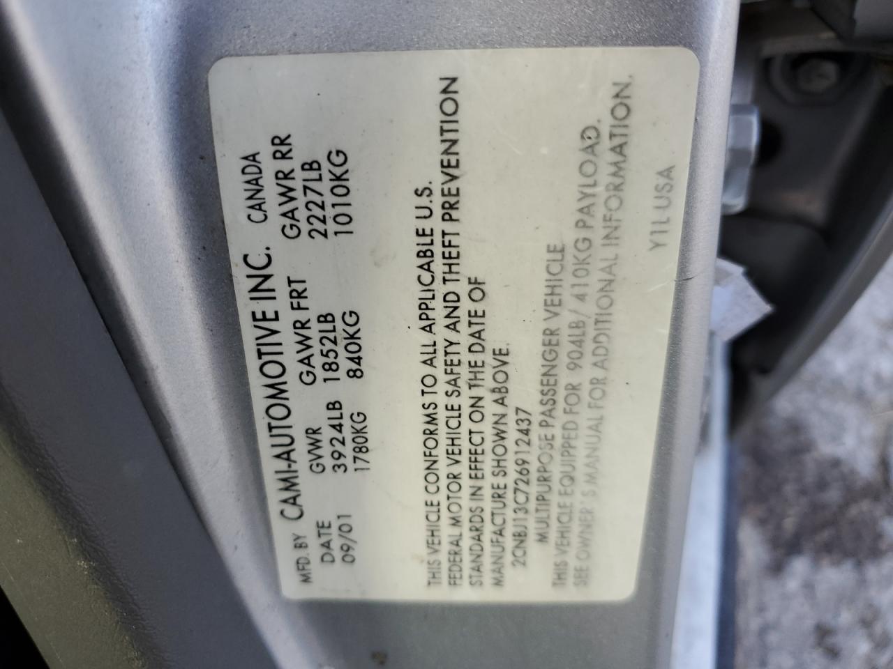 2002 Chevrolet Tracker VIN: 2CNBJ13C726912437 Lot: 68384355