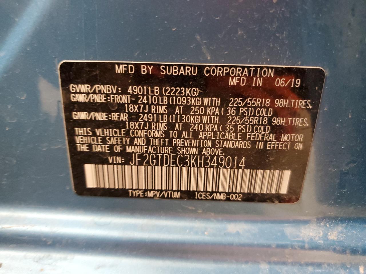 2019 Subaru Crosstrek Premium VIN: JF2GTDEC3KH349014 Lot: 67392755