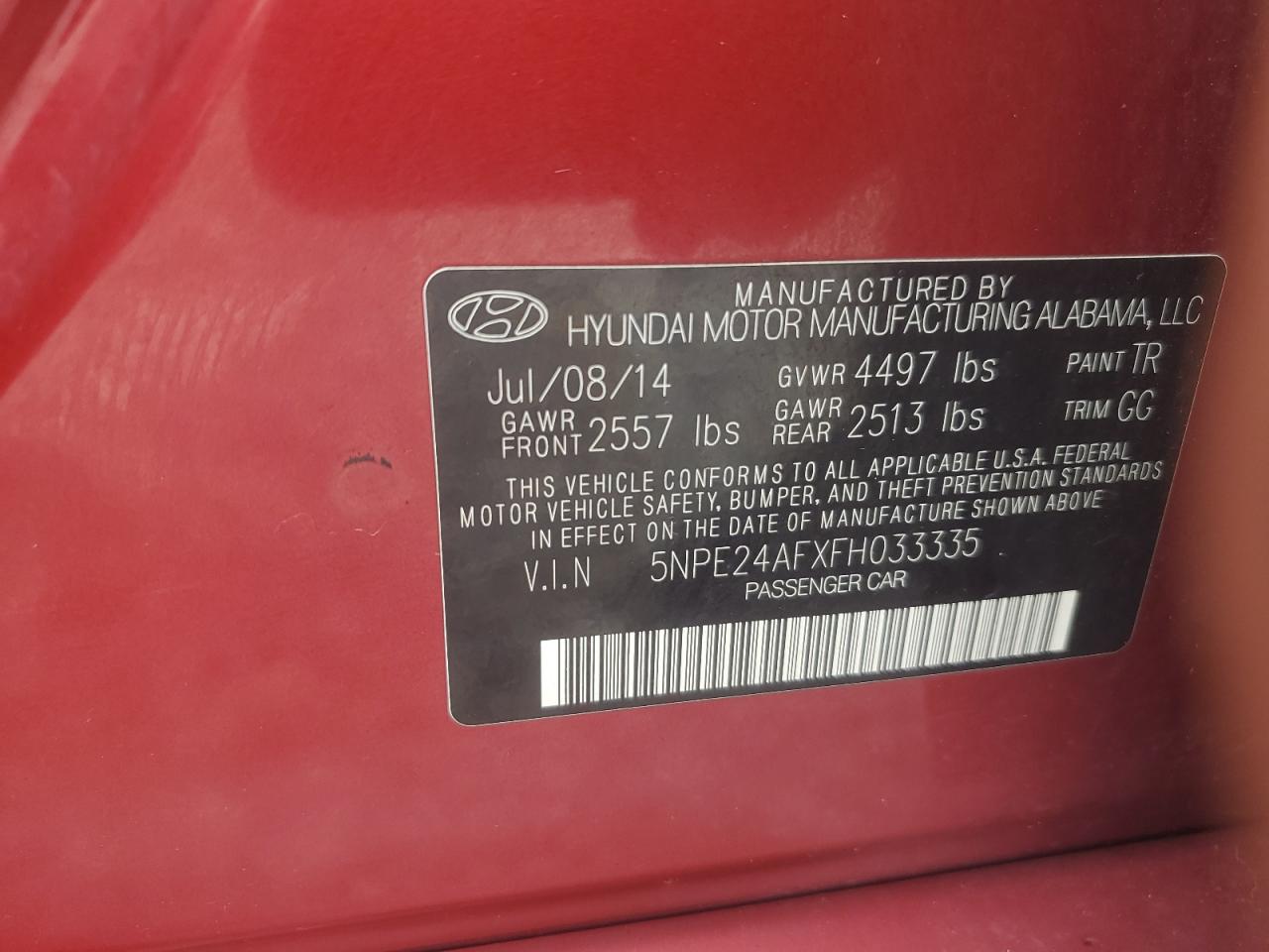 2015 Hyundai Sonata Se VIN: 5NPE24AFXFH033335 Lot: 69941135