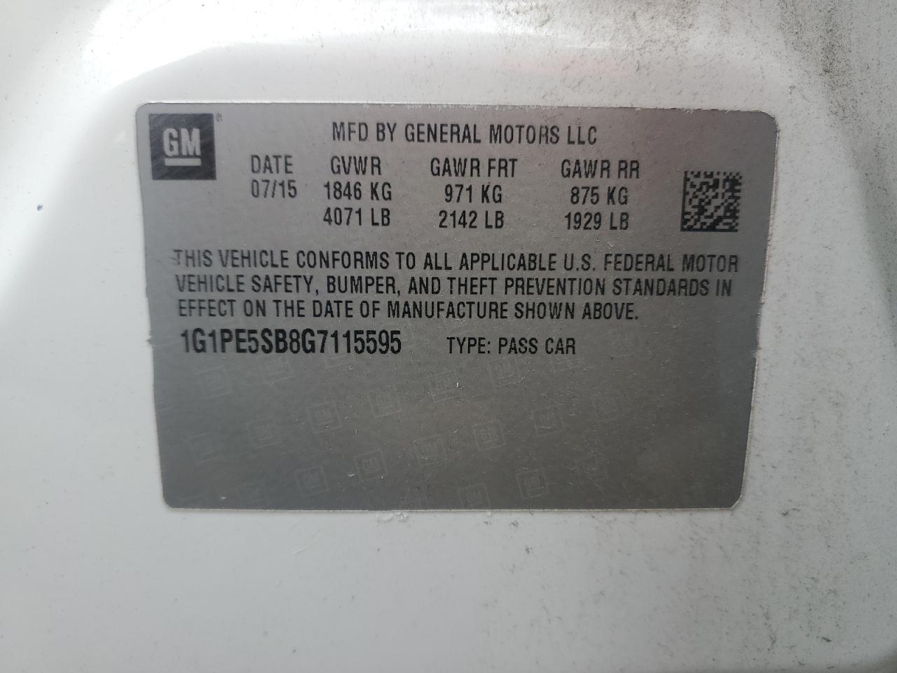 2016 Chevrolet Cruze Limited Lt VIN: 1G1PE5SB8G7115595 Lot: 69309935