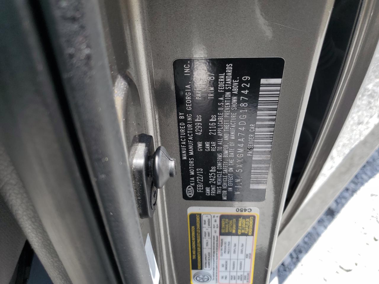 2013 Kia Optima Lx VIN: 5XXGM4A74DG187429 Lot: 68706835