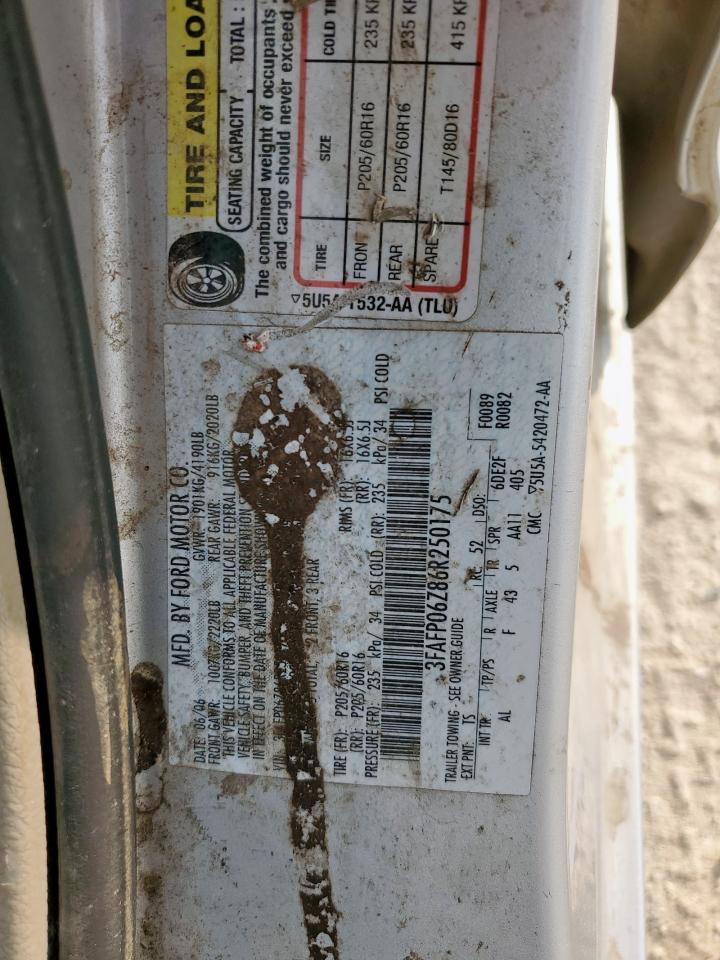 2006 Ford Fusion S VIN: 3FAFP06Z86R250175 Lot: 69037125