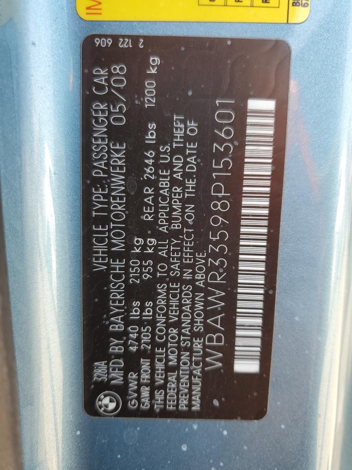 2008 BMW 328 I Sulev VIN: WBAWR33598P153601 Lot: 67906925
