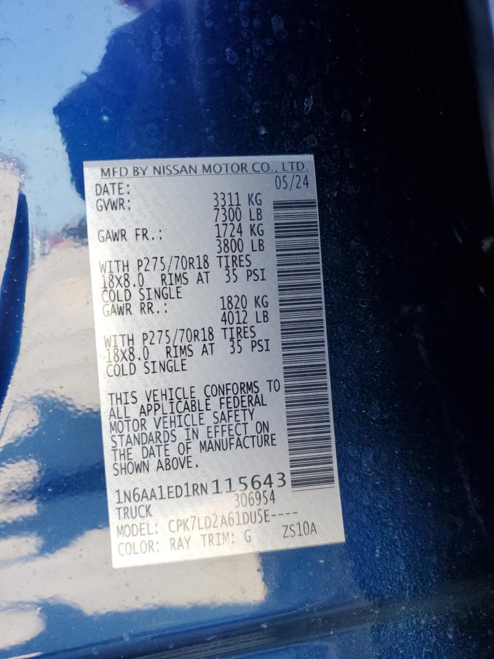 2024 Nissan Titan Pro-4X VIN: 1N6AA1ED1RN115643 Lot: 69779825