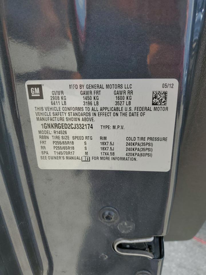 2012 Chevrolet Traverse Lt VIN: 1GNKRGED2CJ332174 Lot: 67398175