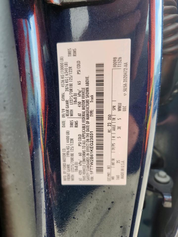 2019 Ford F250 Super Duty VIN: 1FT7W2B61KEG23031 Lot: 70854365