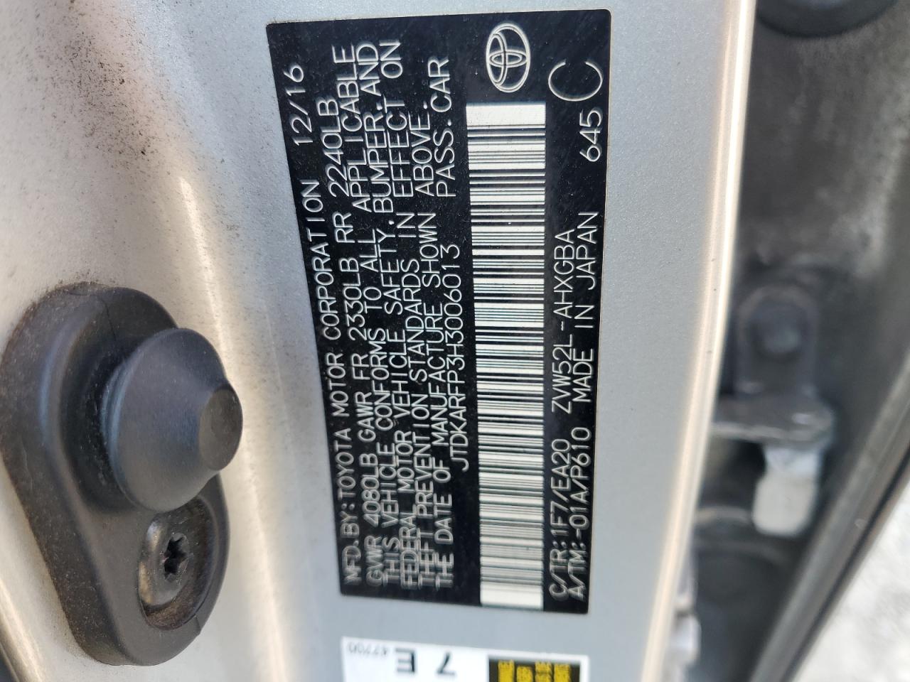 2017 Toyota Prius Prime VIN: JTDKARFP3H3006013 Lot: 70230365