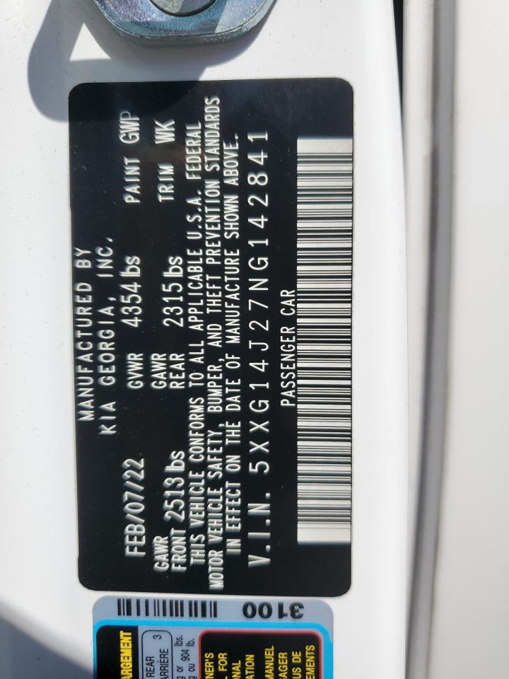 2022 Kia K5 Lxs VIN: 5XXG14J27NG142841 Lot: 70409175