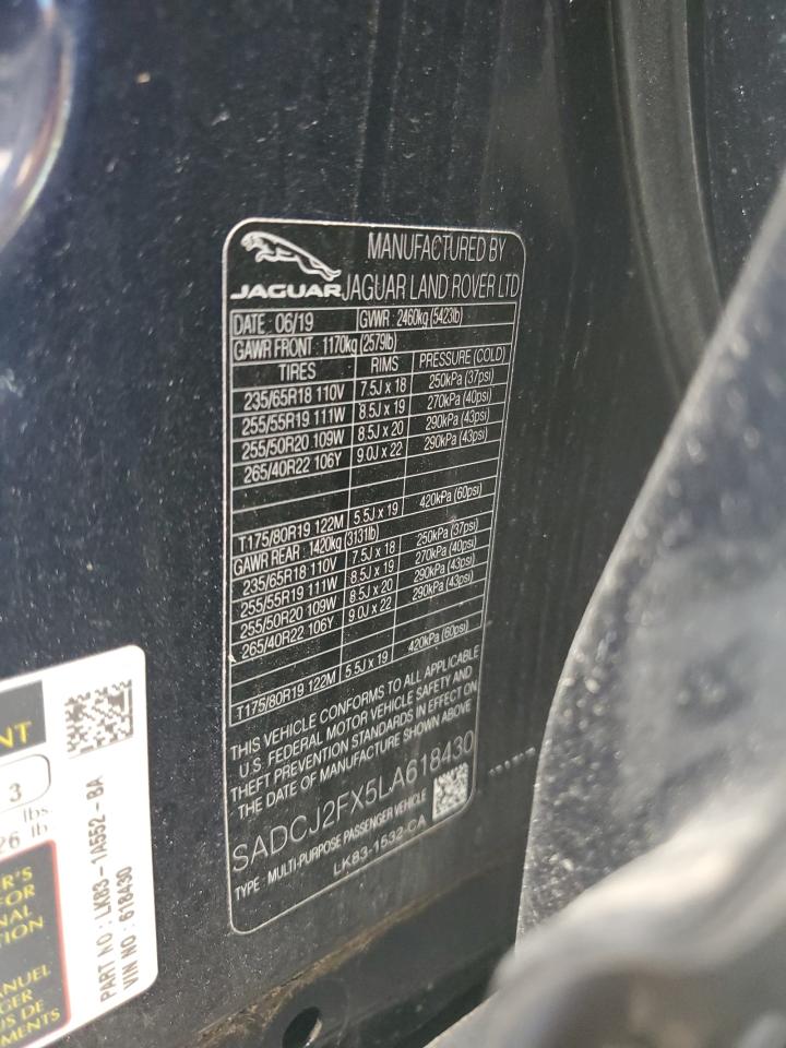 2020 Jaguar F-Pace Premium VIN: SADCJ2FX5LA618430 Lot: 66810175