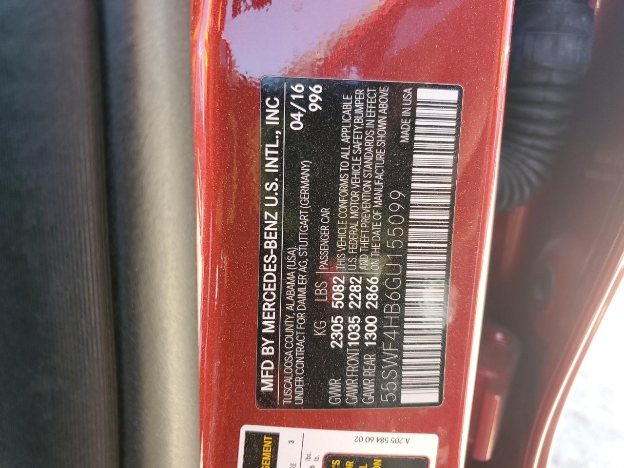 2016 Mercedes-Benz C 350E VIN: 55SWF4HB6GU155099 Lot: 70590825