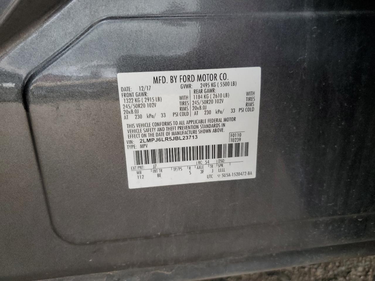 2018 Lincoln Mkx Reserve VIN: 2LMPJ6LR5JBL23713 Lot: 69457555