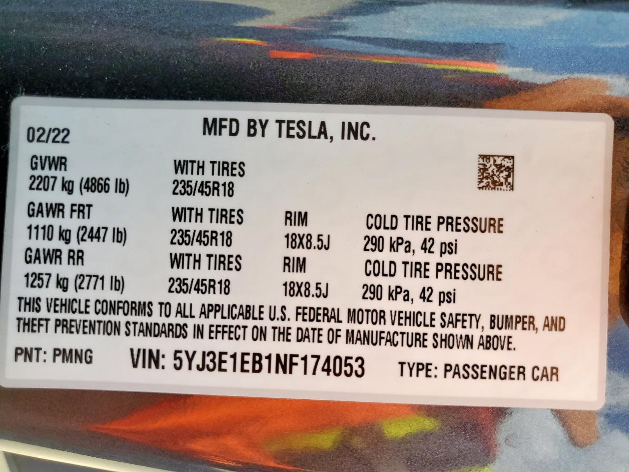 2022 Tesla Model 3 VIN: 5YJ3E1EB1NF174053 Lot: 70838385