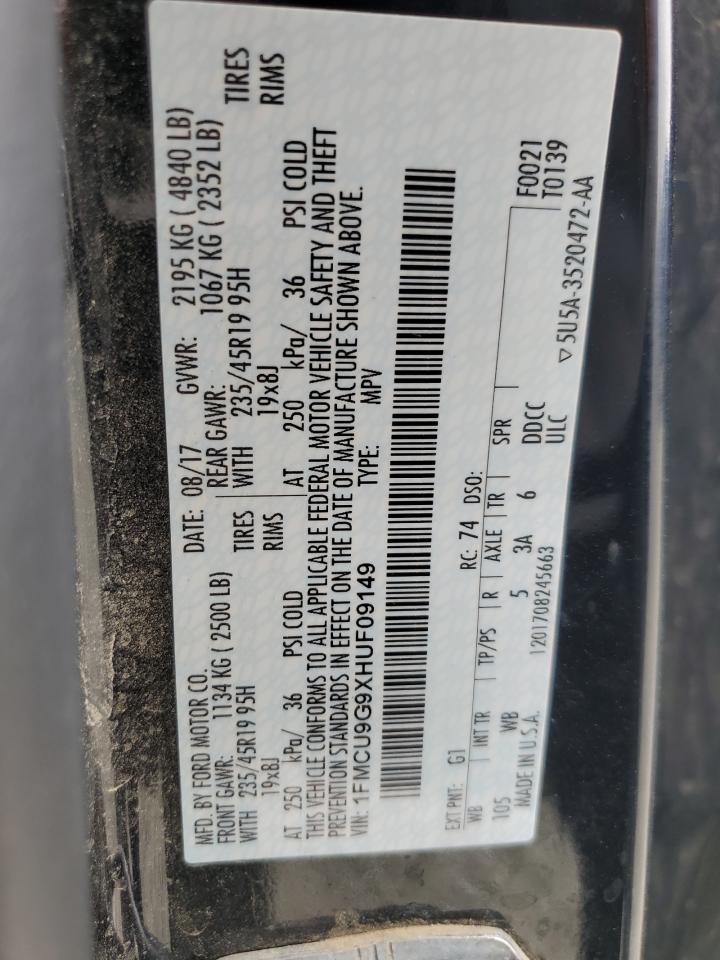 2017 Ford Escape Se VIN: 1FMCU9G9XHUF09149 Lot: 67429035