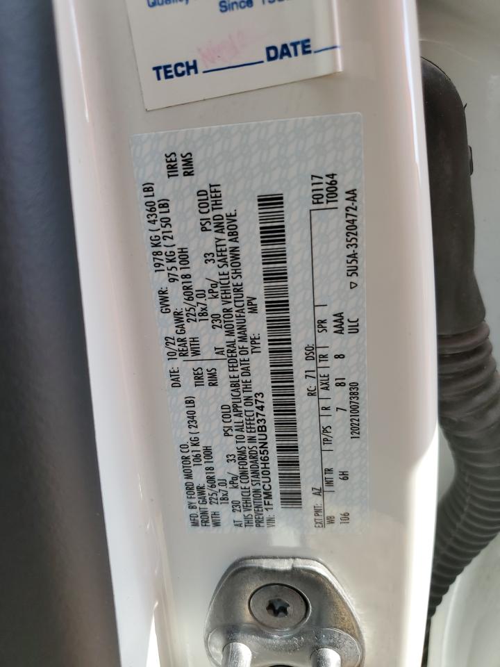 2022 Ford Escape Sel VIN: 1FMCU0H65NUB37473 Lot: 69110445