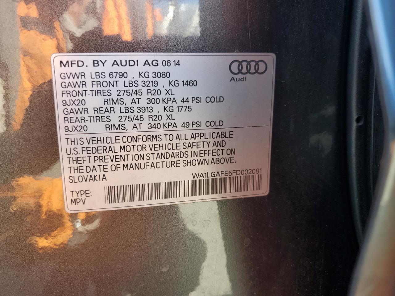 2015 Audi Q7 Premium Plus VIN: WA1LGAFE5FD002081 Lot: 69967295