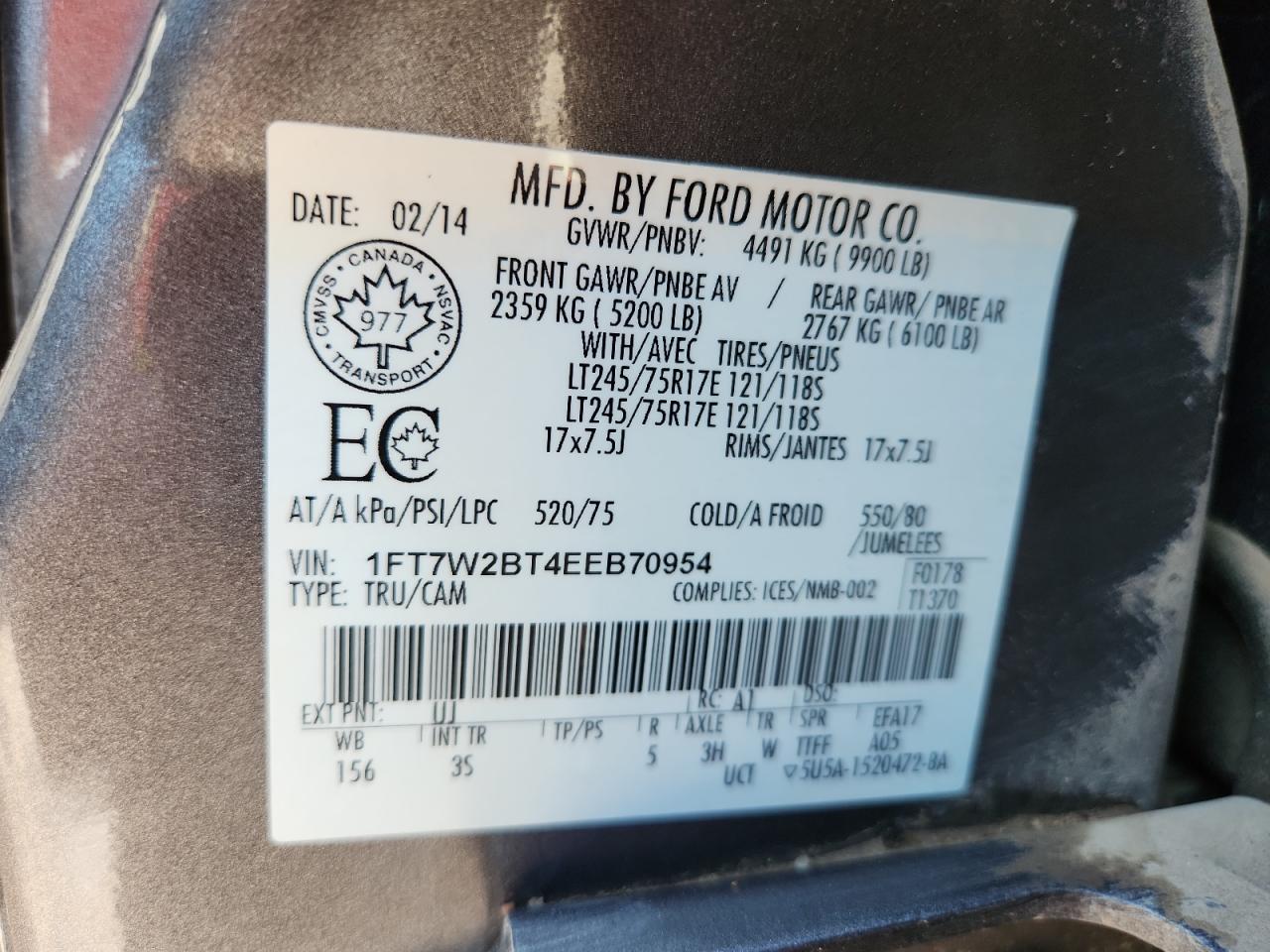 2014 Ford F250 Super Duty VIN: 1FT7W2BT4EEB70954 Lot: 69226715