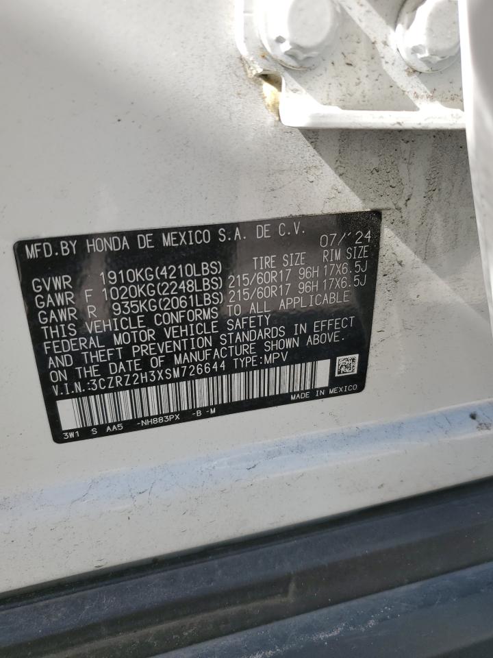 2025 Honda Hr-V Lx VIN: 3CZRZ2H3XSM726644 Lot: 69928235